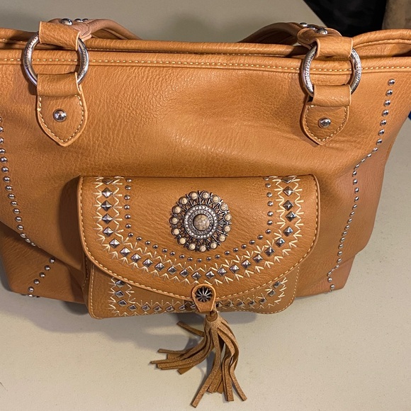 Montana West Handbags - Montana West Camel Shoulder Bag with Silver Accents